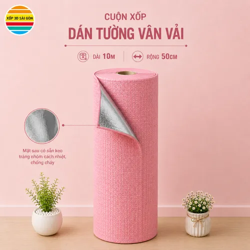 CUỘN XỐP DÁN TƯỜNG VÂN VẢI MÀU HỒNG ĐẬM1.1_3