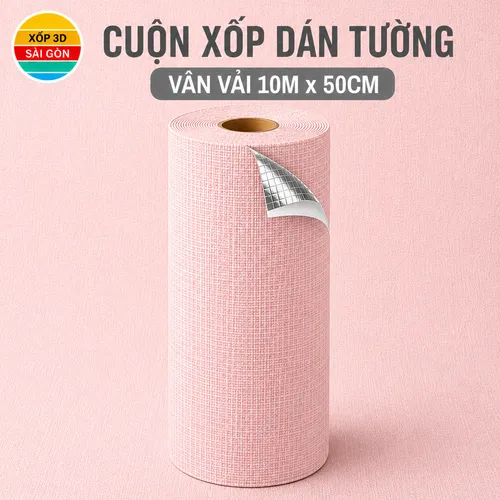 CUỘN XỐP DÁN TƯỜNG VÂN VẢI MÀU HỒNG_4