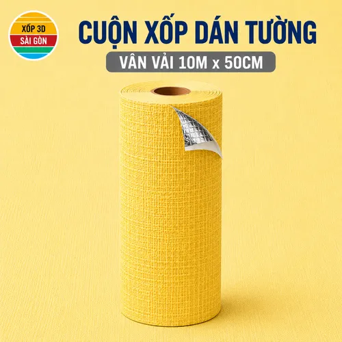 CUỘN XỐP DÁN TƯỜNG VÂN VẢI MÀU VÀNG ĐẬM_6