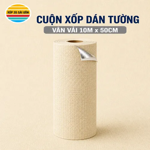 CUỘN XỐP DÁN TƯỜNG VÂN VẢI MÀU VÀNG NHẠT_7