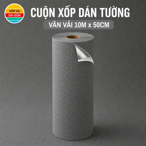 CUỘN XỐP DÁN TƯỜNG VÂN VẢI MÀU XÁM GHI_8
