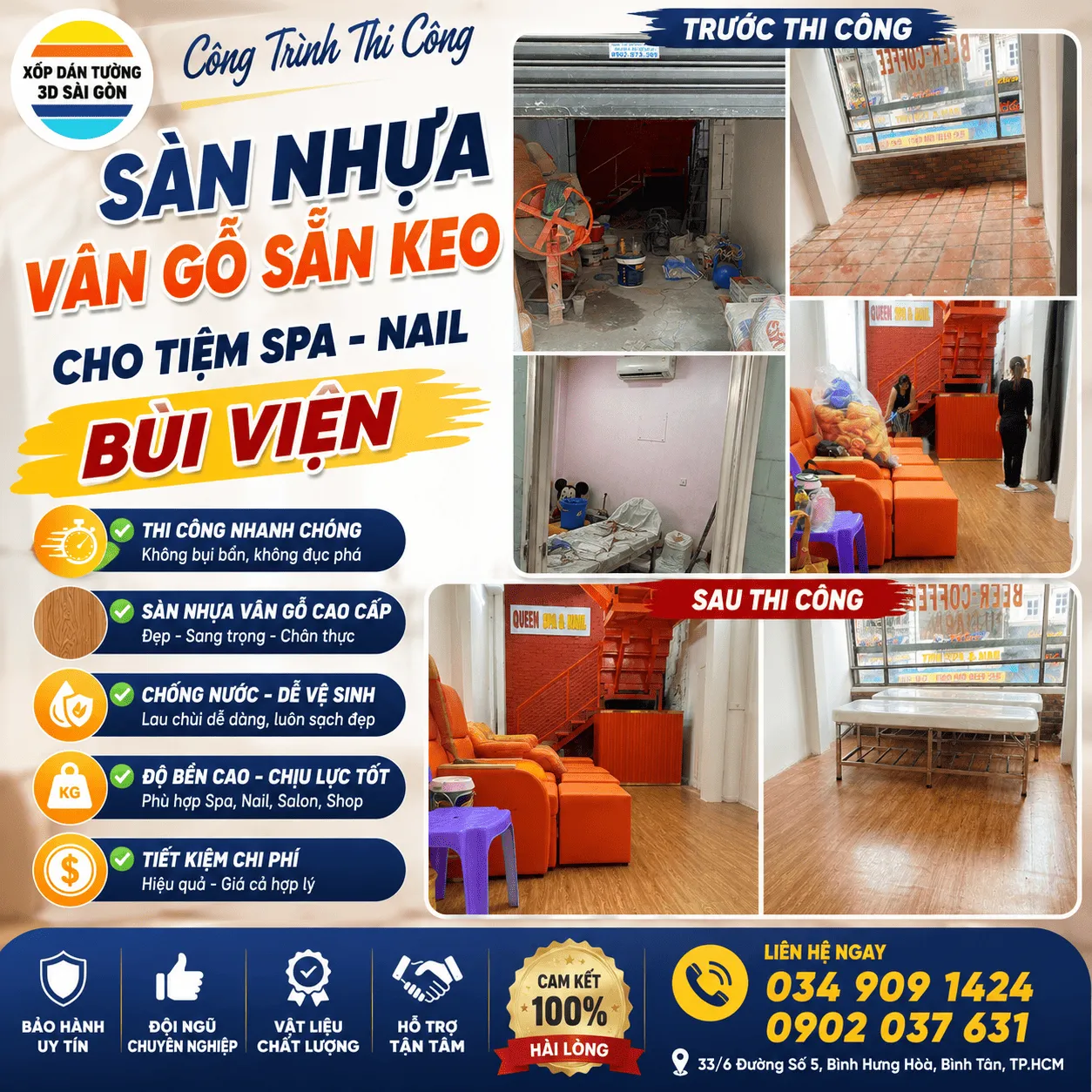 Công Trình Thi Công Sàn Nhựa Vân Gỗ Sẵn Keo Cho Tiệm Spa - Nail Bùi Viện